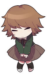  1boy bad_id bad_pixiv_id brown_hair chibi closed_eyes danganronpa:_trigger_happy_havoc danganronpa_(series) fujisaki_chihiro kairi_1996 knees_together_feet_apart male_focus otoko_no_ko short_hair simple_background skirt solo tears white_background 