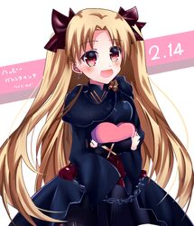  blonde_hair blush dress fate/grand_order heart lancer_(ereshkigal) long_hair red_eyes smile sweets tohsaka_rin valentines 