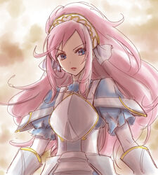  armor blue_eyes commentary_request dokidoki!_precure female long_hair marie_ange pink_hair ploki precure serious solo 