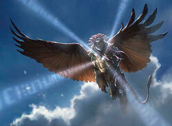  armor feathered_wings feathers felid female feral flying hasbro humanoid_face isperia low-angle_view magic magic:_the_gathering mammal mythological_creature mythological_sphinx mythology official_art outside photo_background photography_(artwork) quadruped sky skyscape slawomir_maniak solo wings wizards_of_the_coast 