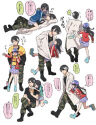  1boy bad_id bad_pixiv_id black_hair camouflage commentary_request female hanaya_taiga headphones headphones_around_neck highres hood hooded_jacket jacket jewelry kamen_rider kamen_rider_ex-aid_(series) long_hair multicolored_hair necklace saiba_niko shinonoko_(tubamecider) smile translation_request two-tone_hair white_background white_hair 