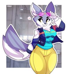  1girls 5_fingers anthro big_breasts breasts female furry furry_only glasses grey_fur illumination_entertainment medium_breasts miikotorii porsha_crystal sing_(movie) sing_2_(movie) solo solo_female sunglasses sunglasses_on_head thick_thighs wide_hips wolf 