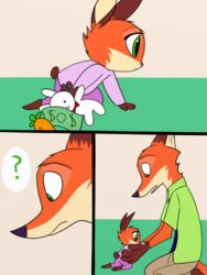  2017 4_fingers anthro better_version_at_source canid canine clothing disney father_(lore) fingers fox hybrid male mammal nick_wilde parent_(lore) skelly_doll squeaker violet_(zootopia) young young_anthro zootopia 