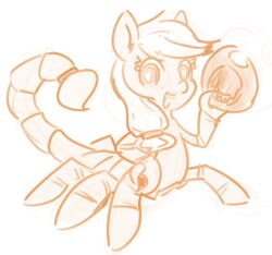  2014 applejack_(mlp) arachnid arachnid_taur arthropod arthropod_taur clothing cowboy_hat earth_pony equid equine female friendship_is_magic hair hasbro hat headgear headwear heart_eyes heart_symbol horse looking_at_viewer mammal my_little_pony nobby_(artist) pony ponytail scorpion scorpion_taur simple_background solo stinger taur white_background 