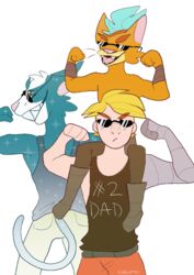  adolescent alpha_channel anthro avocato bodily_fluids chewtoi clothed clothing comfort crying eyewear felid feline final_space flexing gary_goodspeed group human little_cato male male/male mammal sunglasses tears topless ventrexian young young_anthro young_male 