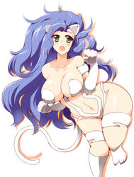  animal_ears animal_hands bad_id bad_pixiv_id big_hair blue_hair breasts cat_ears cat_paws cat_tail curvy felicia_(vampire) female green_eyes highres large_breasts long_hair navel oerba_yun_fang open_mouth paw_pose shadow simple_background solo tail thick_thighs thighs vampire_(game) very_long_hair wedge_(tyrl_stride) white_background wide_hips 