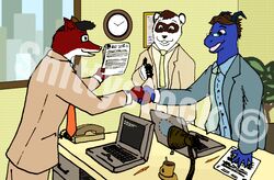  2015 anthro beverage business business_suit canid canine canis circe_(zeptophidia) city cityscape clock clothed clothing coffee coffee_mug computer copyright_symbol desk domestic_ferret dragon electronics eyewear food fully_clothed furniture gesture glasses group handshake hi_res lamp landline_phone laptop male mammal mustelid musteline mythological_creature mythological_scalie mythology necktie office paper phone plant plant_pot potted_plant scalie stock_image stock_photo stock_photography suit symbol table true_musteline watermark weasel window wolf zeptophidia 