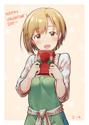  aiba_yumi blush brown_eyes brown_hair dress idolmaster idolmaster_cinderella_girls short_hair smile sweets valentines 