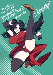  black_hair cameltoe chinese_clothes female female furry kicking long_hair panda red_eyes solo teko_(tawake) 