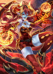  bad_id bad_pixiv_id blue_skin breasts cleavage colored_skin demon_wings elbow_gloves female gloves hera-ur_(p&amp;d) hera_(p&amp;d) himuro_shunsuke horns jewelry large_breasts long_hair puzzle_&amp;_dragons red_hair tail thighhighs wings 