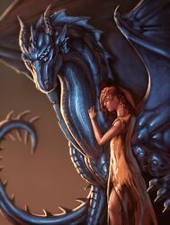  2015 aaros absurd_res dragon duo european_mythology fantasy female feral hi_res human love male mammal membrane_(anatomy) membranous_wings mythological_creature mythological_scalie mythology scalie western_dragon wings 