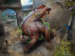  ambiguous_gender beak better_version_at_source city cityscape digital_media_(artwork) female feral flower group growth hasbro high-angle_view human humanoid long_neck magic magic:_the_gathering male mammal marco_nelor military official_art on_hind_legs open_mouth plant quadruped roaring size_difference soldier solo_focus thrown tongue tusks vedalken vein warrior wizards_of_the_coast 