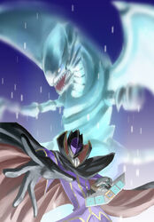  1boy bad_id bad_pixiv_id black_gloves blue-eyes_white_dragon cape card code_geass cosplay crossover dragon duel_disk duel_monster gloves helmet ikuyoan kaiba_seto male_focus outstretched_hand parody photoshop_(medium) solo yu-gi-oh! yu-gi-oh!_duel_monsters zero_(code_geass) zero_(code_geass)_(cosplay) 