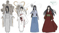  4girls black_hair blood demon fatal_frame fatal_frame_2 fatal_frame_3 fatal_frame_4 ghost haibara_sakuya hakama hakama_short_skirt hakama_skirt japanese_clothes kimono kurosawa_sae kusabi long_hair lowres multiple_girls rope short_hair skirt tattoo yukishiro_reika 