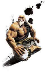  1boy beard facial_hair gouken male_focus muscular official_art old old_man scar sitting solo street_fighter street_fighter_iv_(series) 