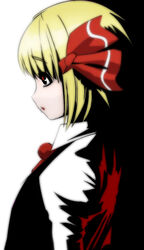  arugeri blonde_hair commentary_request female hair_ribbon photoshop_(medium) profile red_eyes ribbon rumia short_hair solo touhou 