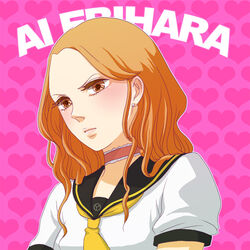  blush brown_eyes character_name choker ebihara_ai female heart orange_hair persona persona_4 pout school_uniform serafuku smaru solo yasogami_school_uniform 