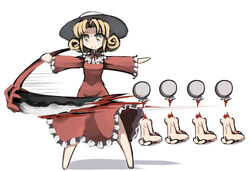  blonde_hair blood chibi death decapitation dress elly_(touhou) female gatau hat holding holding_scythe lowres nude scythe sin_sack touhou touhou_(pc-98) 