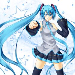  bad_id bad_pixiv_id clenched_hands female hatsune_miku highres ihara_natsume long_hair solo star_(symbol) thighhighs very_long_hair vocaloid zettai_ryouiki 