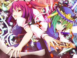  2girls commentary_request hair_between_eyes koumei_(harmonizer) looking_at_viewer multiple_girls onozuka_komachi photoshop_(medium) rod_of_remorse shiki_eiki touhou 