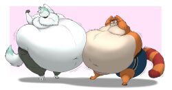  2025 anthro barefoot belly belt big_belly bottomwear brand_new_animal canid canine canis claws clothed clothing duo fan_character fangs feet fist flexing gloves hand_behind_head hands_behind_head handwear hectorthewolf hi_res huge_belly hyper hyper_belly looking_at_viewer male mammal morbidly_obese morbidly_obese_anthro morbidly_obese_male mouth_closed navel neck_belt obese obese_anthro obese_male one_eye_closed open_mouth overweight overweight_anthro overweight_male pants paws raccoon_dog shirou_ogami studio_trigger tail tanuki teeth thick_thighs tongue topless topless_anthro topless_male wide_hips wink winking_at_viewer wolf 