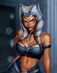  1girls ahsoka_tano alice_rauch alien alien_humanoid alternate_version_available athletic athletic_female big_breasts blue_eyes clone_wars dick_sucking_lips female female_focus female_only hand_on_hip hi_res high_resolution highres lips looking_at_viewer orange_body orange_skin red_lipstick solo solo_focus standing star_wars tagme the_clone_wars:_season_seven togruta 