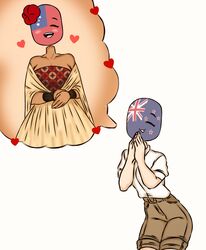  2girls big_breasts countryhumans countryhumans_girl dark-skinned_female daydream dress flawsy heart lesbian new_zealand_(countryhumans) praying samoa_(countryhumans) small_breasts smaller_female thinking_of_someone_else yuri 