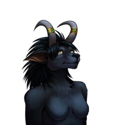  2014 alpha_channel anthro black_body black_fur black_hair blizzard_entertainment bodily_fluids breasts canid cheek_tuft conditional_dnp crying digital_media_(artwork) facial_tuft fan_character featureless_breasts female fur green_eyes hair hi_res horn mammal paralee_(character) ratte simple_background solo tears transparent_background tuft warcraft were werecanid worgen 