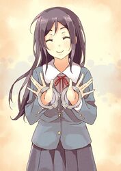  aragaki_ayase black_hair closed_eyes commentary_request cuffs female handcuffs highres long_hair ore_no_imouto_ga_konna_ni_kawaii_wake_ga_nai ponishi. school_uniform 