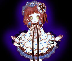  bad_id bad_twitter_id brown_hair doll_joints female gothic_lolita joints lolita_fashion mahou_shoujo_ikusei_keikaku mahou_shoujo_ikusei_keikaku_restart moka_panda rionetta short_hair smile solo yellow_eyes 