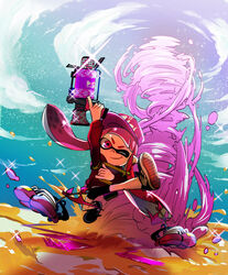  .52_gal_(splatoon) arm_up baseball_cap bike_shorts black_footwear black_shorts blunt_bangs cloud cloudy_sky commentary_request controller deco_(splatoon) female hat holding holding_weapon inkling inkling_girl inkling_player_character inkstrike_(splatoon) jumping leg_up logo long_hair long_sleeves looking_at_viewer one_eye_closed paint_splatter partial_commentary pink_eyes pink_hair pointy_ears red_hair red_shirt remote_control seeker_(splatoon) shirt shoes shorts sky smirk sneakers solo sparkle splatoon_(series) splatoon_1 star_(symbol) starry_background tatsuki_(pizza_no_tempra) tornado trigger_discipline v-shaped_eyebrows weapon 