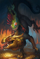  alradeck ambiguous_gender amphibian blizzard_entertainment claws conditional_dnp detailed_background digital_media_(artwork) duo hi_res horn lizard murloc red_eyes reptile scalie warcraft 