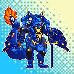  anthro armor avali blue_body blue_eyes blue_fur blue_hair digital_media_(artwork) dragon fur hair headgear helmet hybrid low_res male markings melee_weapon morishasu mythological_creature mythological_scalie mythology neon pixel_(artwork) scalie shield solo sword tail weapon 