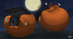  2025 ayakashi belly big_belly canid canine canis claws collar collar_only desoto_(disney) dino.d.dice disney dobermann domestic_dog duo fangs feral floating full_moon fur ghost hi_res huge_belly hyper hyper_belly levitation male mammal moon morbidly_obese morbidly_obese_feral morbidly_obese_male mostly_nude night nude obese obese_feral obese_male oliver_and_company open_mouth outside overweight overweight_feral overweight_male paws pinscher roscoe_(disney) signature spirit teeth tongue 