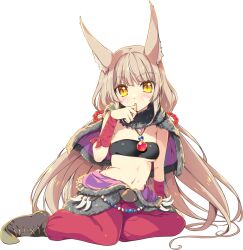  animal_ear_fluff animal_ears black_tube_top breasts brown_hair cape cat_ears cat_girl cleavage commentary_request cosplay dragon_quest dragon_quest_iii female full_body fur_cape highres holding long_hair looking_at_viewer monster_wrangler_(dq3) monster_wrangler_(dq3)_(cosplay) navel nia_(blade)_(xenoblade) nia_(xenoblade) pants red_pants simple_background small_breasts solo staff strapless tube_top watsuki_ayamo white_background xenoblade_chronicles_(series) xenoblade_chronicles_2 yellow_eyes 