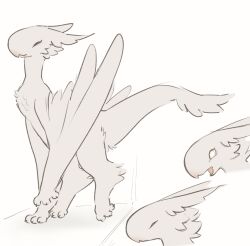  avian beak bird blind cheek_tuft claws closed_eyes disability dragon ears_back european_mythology facial_tuft feathered_dragon feathered_scalie feathered_wyvern feathers female feral fluffy hi_res leg_tuft mythological_creature mythological_scalie mythology open_beak open_mouth paws pink_beak pivoted_ears saphiel_(tateoftot) scalie solo tail tail_tuft tateoftot tuft western_dragon white_body white_feathers winged_arms wings wyvern 