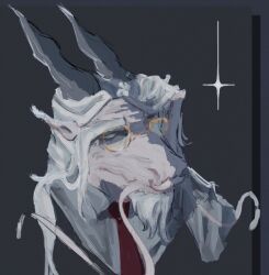 albino anthro beard closed_eyes clothing dragon elderly elderly_male eyewear facial_hair gentleman glasses hair horn humanoid male moustache mythological_creature mythological_scalie mythology necktie scalie shiraga shiraga_(artist) shirt topwear white_hair 