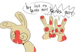  anthro bullying english_text fur generation_3_pokemon gesture group hand_gesture hi_res humor laugh multicolored_body multicolored_fur nintendo pointing pokemon pokemon_(species) smile spinda spiral spiral_eyes text trio valkenite 