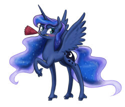  2016 alicorn blue_body blue_eyes blue_fur blue_hair blush cleaning_tool equid equine feather_duster feathered_wings feathers female feral fetlocks friendship_is_magic fur hair hasbro holding_object_in_mouth hooves horn king-kakapo long_hair mammal my_little_pony mythological_creature mythological_equine mythology princess_luna_(mlp) simple_background solo sparkles sparkling_hair white_background wings 