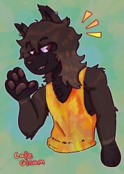  2024 absurd_res anthro black_body black_fur brown_eyes brown_hair brown_nose brown_pawpads capegloam clip_studio_paint_(artwork) clothed clothing digital_drawing_(artwork) digital_media_(artwork) ear_piercing ear_stud fur green_background grin gulonine hair half-closed_eyes half-length_portrait hi_res long_hair male mammal mustelid musteline narrowed_eyes orange_clothing orange_shirt orange_tank_top orange_topwear pawpads piercing portrait shirt simple_background smile snout solo tank_top topwear wolverine 
