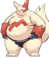  0907_kapi 2025 anthro asian_clothing belly big_belly blush bodily_fluids clothing east_asian_clothing generation_3_pokemon hi_res japanese_clothing kemono male mawashi moobs nintendo overweight overweight_male pink_nose pokemon pokemon_(species) red_body simple_background solo standing sumo_wrestler sweat white_background white_body zangoose 