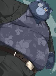  2025 anthro belly big_belly black_nose bottomwear clothing domestic_cat eyewear felid feline felis glasses hi_res kemono male mammal overweight overweight_male pants shirt smoking solo standing topwear trail_arnak 