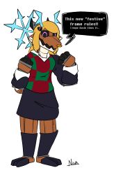  4_eyes after_transformation blonde_hair deer deltarune female fish fusion hair halo hi_res hybrid implied_transformation looking_at_viewer machine mammal marine multi_eye noelle_holiday nova_prowler robot shark solo speech_bubble undertale_(series) 