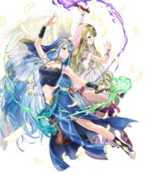  2girls azura_(fire_emblem) azura_(hatari)_(fire_emblem) blonde_hair blue_eyes breasts capelet crop_top detached_collar dress feathered_wings feathers fire fire_emblem fire_emblem:_radiant_dawn fire_emblem_fates fire_emblem_heroes full_body gold_trim green_eyes habit highres holding jewelry kaya8 leanne_(fire_emblem) leanne_(hatari)_(fire_emblem) long_hair looking_away medium_breasts midriff multiple_girls navel necklace non-web_source nun official_art pantyhose parted_lips see-through stomach toes torch transparent_background very_long_hair wings yellow_eyes 