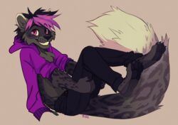  2020 ailuranthropy anthro black_body black_fur black_hair digital_media_(artwork) felid fur hair leopard male mammal markings melanistic pantherine purple_eyes purple_hair smile solo spots spotted_body spotted_fur tirian_(tirianazter) 