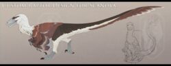  2020 ambiguous_gender brown_body brown_feathers claws digital_media_(artwork) dinosaur dromaeosaurid extinct feathered_raptor feathers feral hi_res open_mouth prehistoric_species reptile scalie sinistereternity solo teeth theropod 