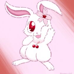  1:1 female feral flower_on_head fur hare japanese_hare jewelpet jewelry lagomorph leporid lunarpanda8686 mammal necklace one_eye_closed open_mouth plant rabbit red_eyes ruby_(jewelpet) sanrio sega sega_fave simple_background solo white_body white_fur wink 