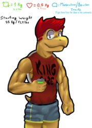  animal_humanoid anthro bottomwear cenies clothing english_text growth_drive growth_potion growth_sequence hair hi_res humanoid jock koopa koopa_humanoid koopa_troopa male mario_bros muscle_groups nintendo reptile scalie scalie_humanoid shorts sleveless_hoodie sleveless_shirt solo text tf_drive transformation turtle 