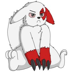  1:1 absurd_res alpha_channel black_eyes claws darknetic digital_media_(artwork) feral fluffy fur generation_3_pokemon grumpy hi_res male markings nintendo pokemon pokemon_(species) red_body red_fur red_markings red_sclera sitting solo white_body white_fur zangoose zangtober_2020 