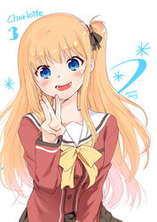  artist_name blonde_hair blue_eyes bow bowtie charlotte_(anime) commentary_request copyright_name cowboy_shot dated female finger_counting highres hoshinoumi_academy_school_uniform long_hair looking_at_viewer misaki_juri nishimori_yusa one_side_up open_mouth red_serafuku red_shirt sailor_collar school_uniform serafuku shirt side_ponytail smile solo teeth upper_body upper_teeth_only white_background white_sailor_collar yellow_bow yellow_bowtie 